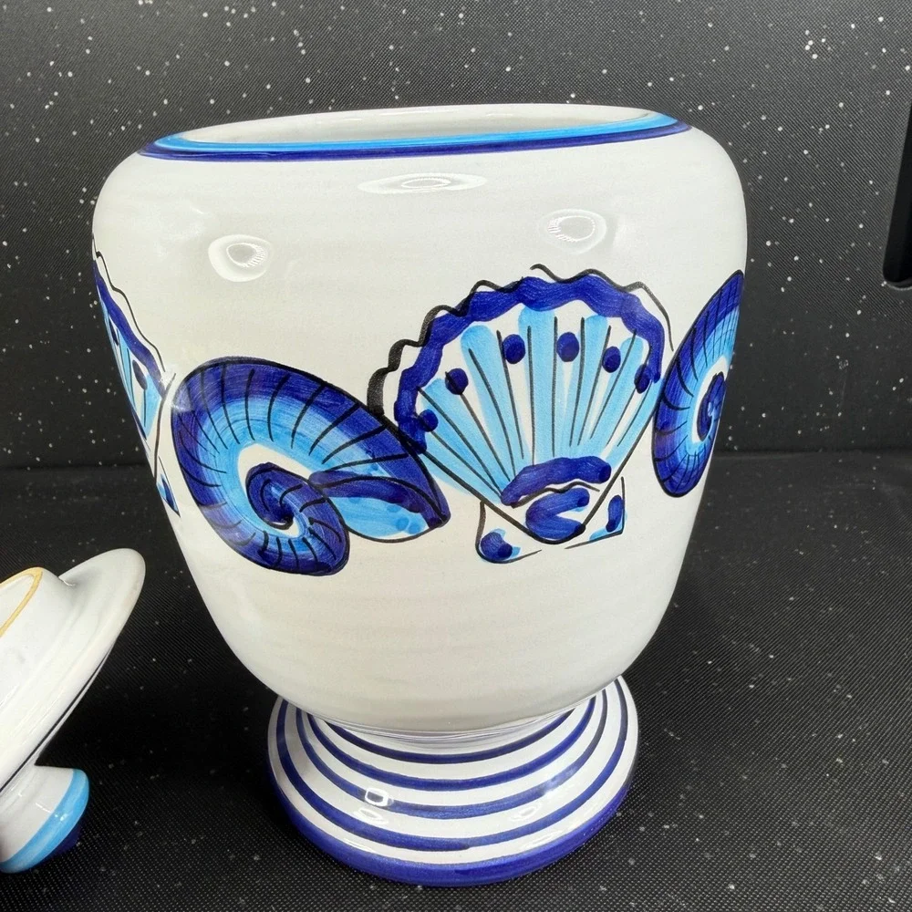 Starbucks Deruta Italy S Berna Conchiglia Seashell Ceramic Canister Jar Blue 9in
